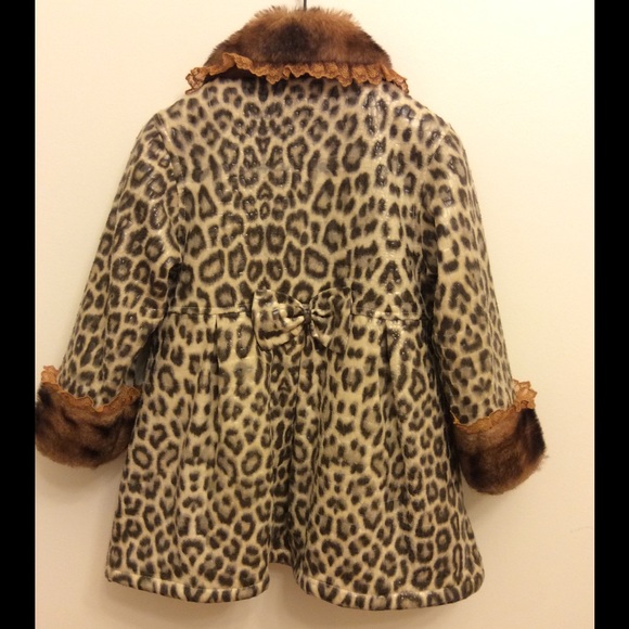 Girl's Hooded fur trim cheetah print Coat, sz.M - Picture 2 of 8